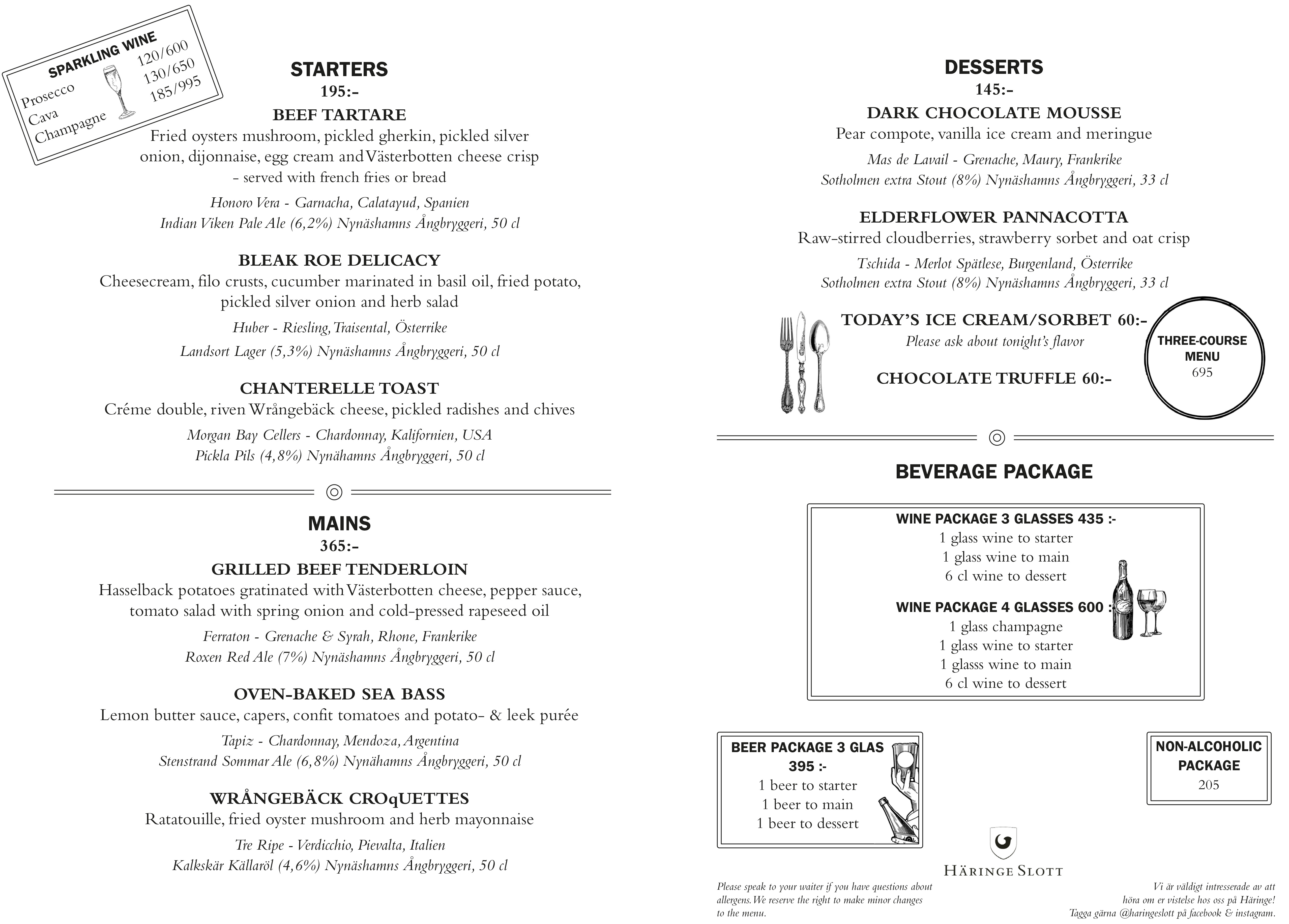 A la carte dinner